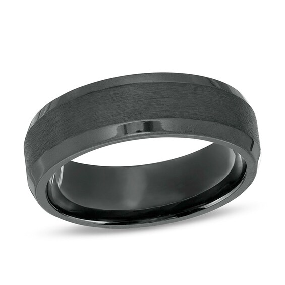 Previously Owned - 7.0mm Satin center Bevelled Edge Comfort-Fit Band in Black Titanium