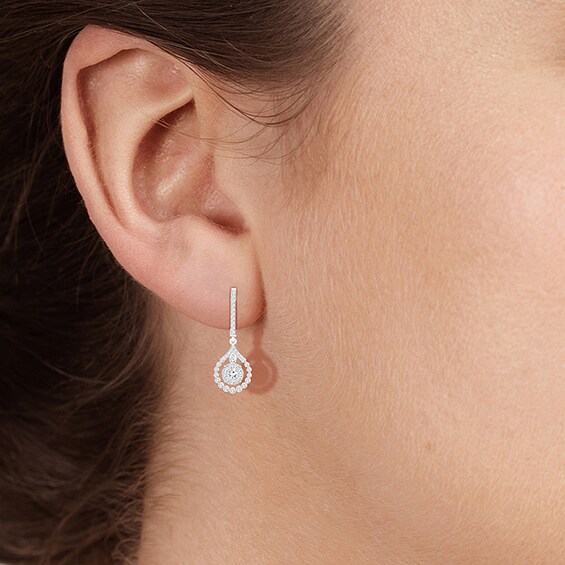 Previously Owned - 1 CT. T.w. Diamond Dangle Teardrop Earrings in 10K White Gold