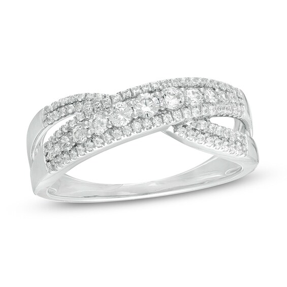Previously Owned - 1/2 CT. T.w. Diamond Criss-Cross Split Shank Ring in 10K White Gold