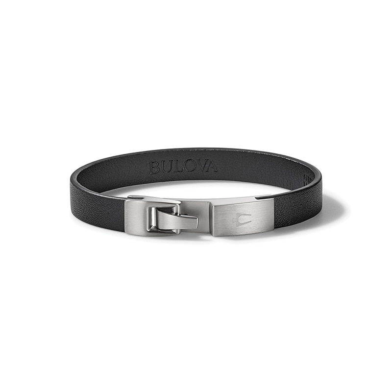 Main Image 1 of Previously Owned - Bulova Jewelry 1.57mm Black Leather Bracelet with Stainless Steel Clasp - 8.5&quot;