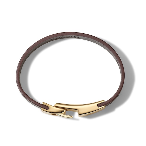Previously Owned - Bulova Jewelry 1.57mm Brown Leather Bracelet with Yellow IP Stainless Steel Clasp - 8.5"