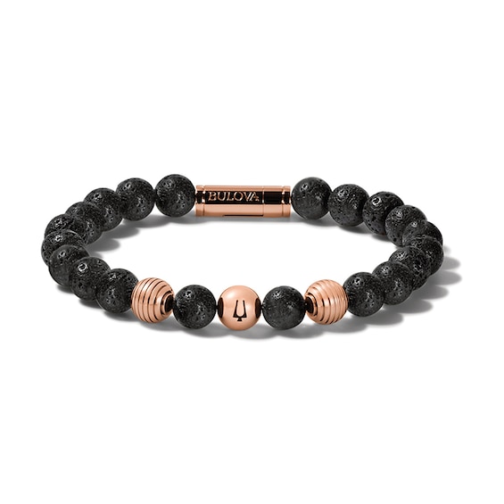 Previously Owned - Bulova Jewelry Latin Grammy Awards® 8.3mm Stainless Steel and Lava Stone Bead Bracelet - 9.0"