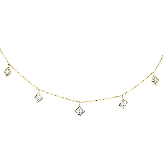 Previously Owned - LexiMazz 1/2 CT. T.w. Diamond Tilted Squares Station Choker Necklace in 14K Gold - 16"