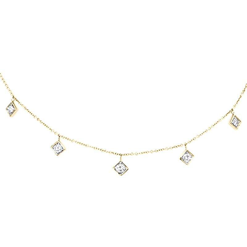Main Image 1 of Previously Owned - LexiMazz 1/2 CT. T.W. Diamond Tilted Squares Station Choker Necklace in 14K Gold - 16"