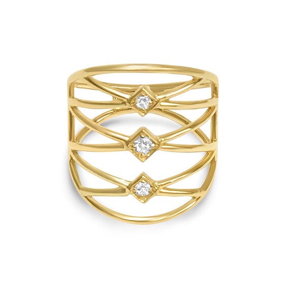 Previously Owned - LexiMazz 1/10 CT. T.w. Diamond Linear Orbit "X" Ring in 14K Gold