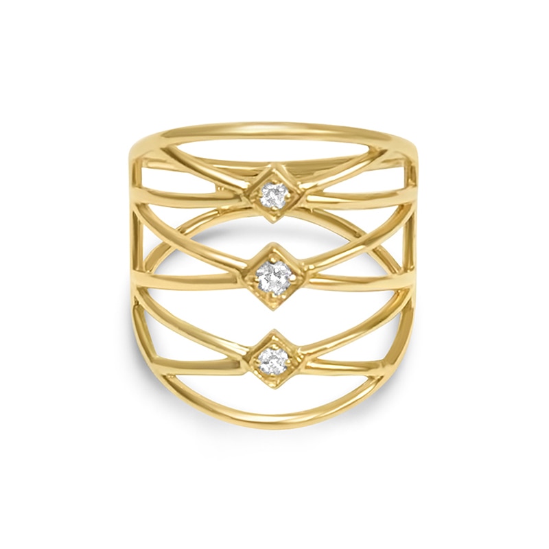 Main Image 1 of Previously Owned - LexiMazz 1/10 CT. T.W. Diamond Linear Orbit "X" Ring in 14K Gold