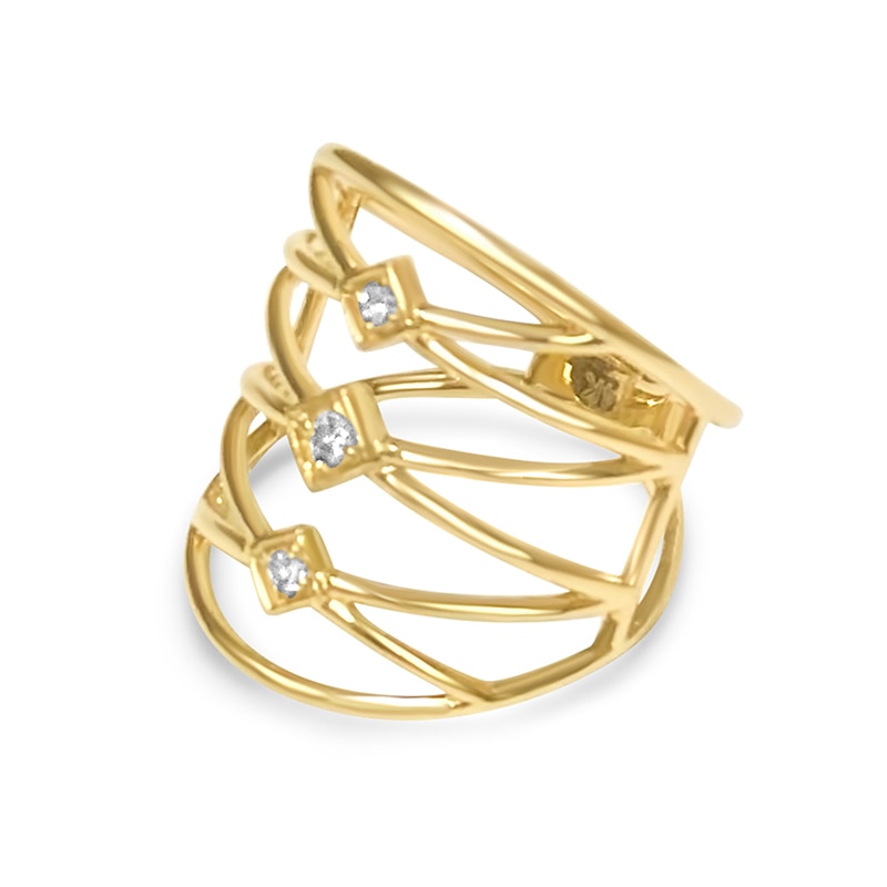 Main Image 2 of Previously Owned - LexiMazz 1/10 CT. T.W. Diamond Linear Orbit "X" Ring in 14K Gold