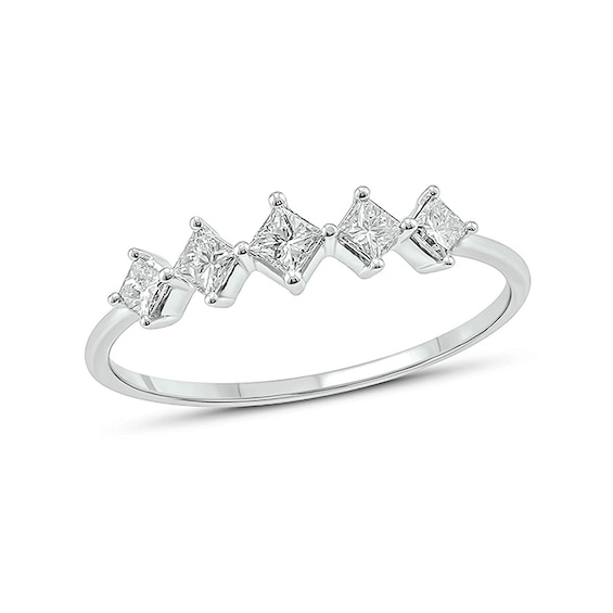 Previously Owned - 1/3 CT. T.w. Princess-Cut Tilted Five Stone Ring in 10K White Gold