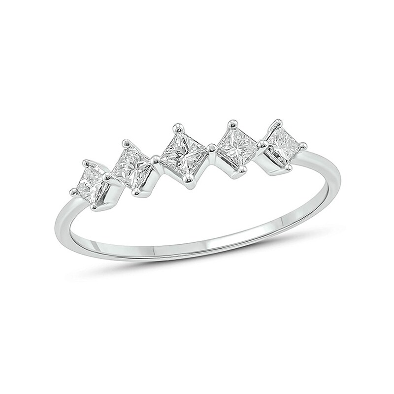 Main Image 1 of Previously Owned - 1/3 CT. T.W. Princess-Cut Tilted Five Stone Ring in 10K White Gold