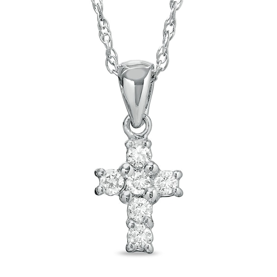 Previously Owned - 1/10 CT. T.w. Diamond Mini Cross Pendant in 14K White Gold