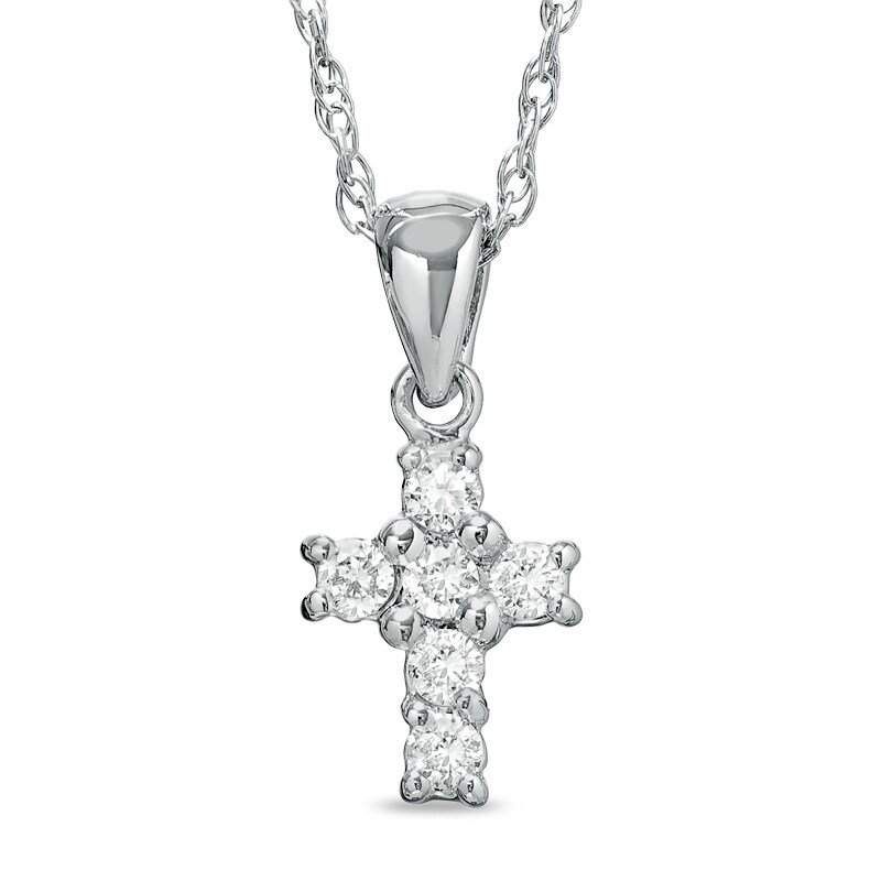 Main Image 1 of Previously Owned - 1/10 CT. T.W. Diamond Mini Cross Pendant in 14K White Gold