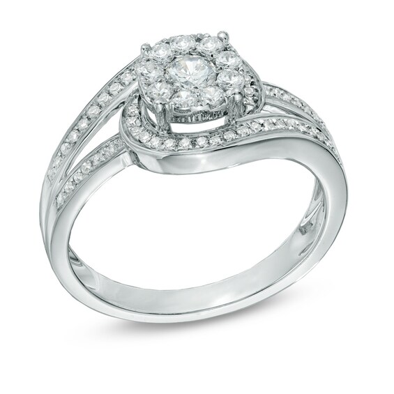 Previously Owned - 1/2 CT. T.w. Diamond Cluster Swirl Engagement Ring in 14K White Gold