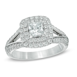 Previously Owned - Celebration Fire™ 1-1/4 CT. T.W. Princess-Cut Diamond Frame Engagement Ring in 14K White Gold