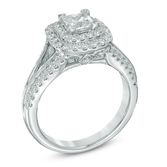 Previously Owned - Celebration Fireâ¢ 1-1/4 CT. T.w. Princess-Cut Diamond Frame Engagement Ring in 14K White Gold