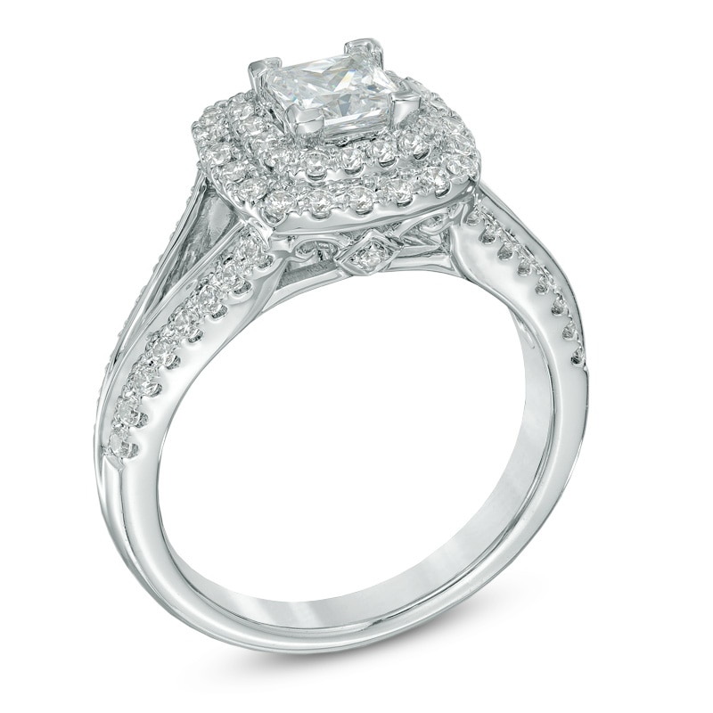 Main Image 2 of Previously Owned - Celebration Fire™ 1-1/4 CT. T.W. Princess-Cut Diamond Frame Engagement Ring in 14K White Gold
