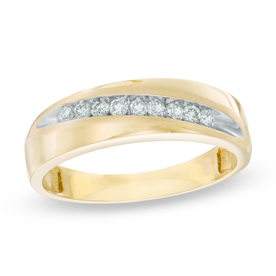Previously Owned - 1/4 CT. T.w. Diamond Slant Wedding Band in 10K Gold