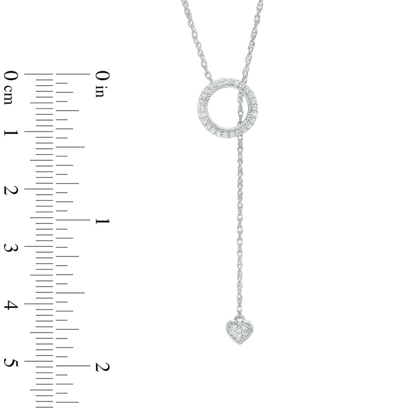 Main Image 2 of Previously Owned - 1/8 CT. T.W. Diamond Circle and Heart "Y" Necklace in 14K White Gold - 24"