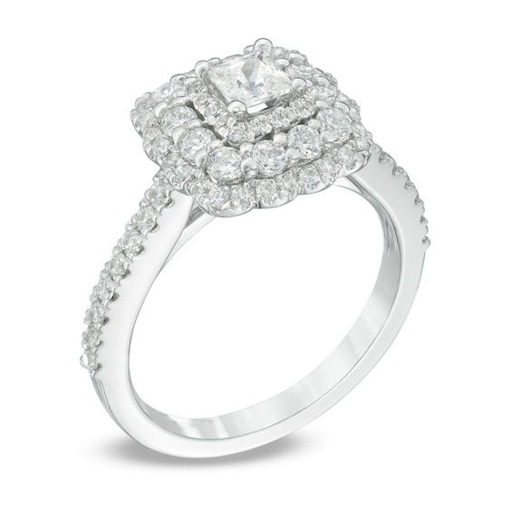Previously Owned - Vera Wang Love Collection 1-1/5 CT. T.w. Princess-Cut Diamond Frame Engagement Ring in 14K White Gold