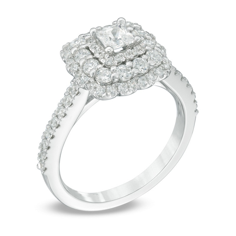 Main Image 2 of Previously Owned - Vera Wang Love Collection 1-1/5 CT. T.W. Princess-Cut Diamond Frame Engagement Ring in 14K White Gold