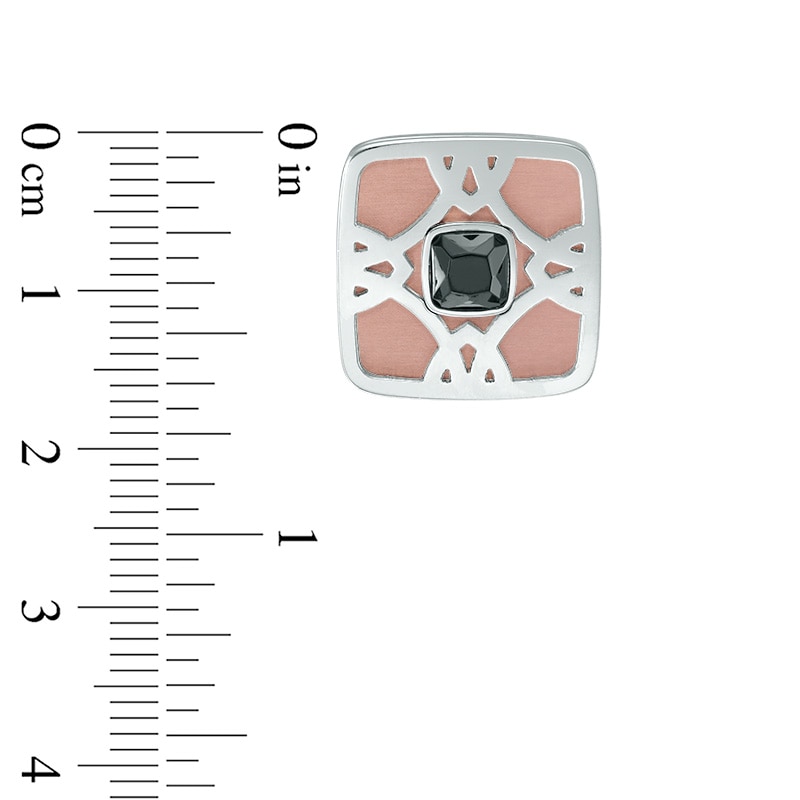 Main Image 2 of Previously Owned - Cushion-Cut Lab-Created Black Spinel Tribal-Style Cuff Links in Two-Tone Stainless Steel