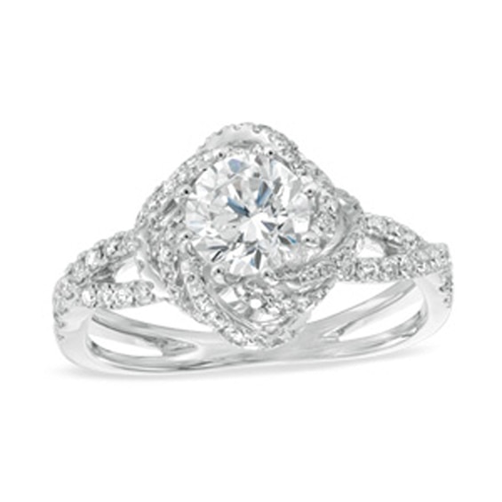 Previously Owned - 1-1/4 CT. T.w. Diamond Swirl Frame Split Shank Engagement Ring in 14K White Gold