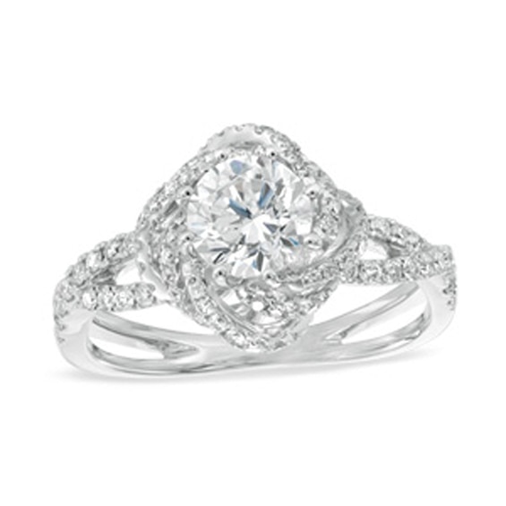 Previously Owned - 1-1/4 CT. T.w. Diamond Swirl Frame Split Shank Engagement Ring In 14K White Gold