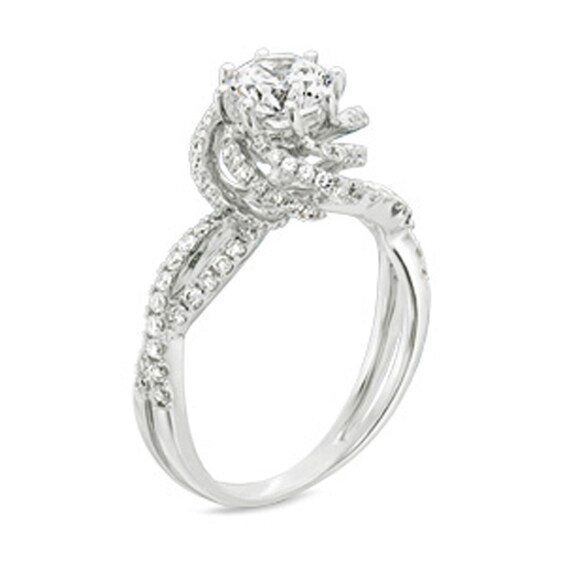 Previously Owned - 1-1/4 CT. T.w. Diamond Swirl Frame Split Shank Engagement Ring in 14K White Gold