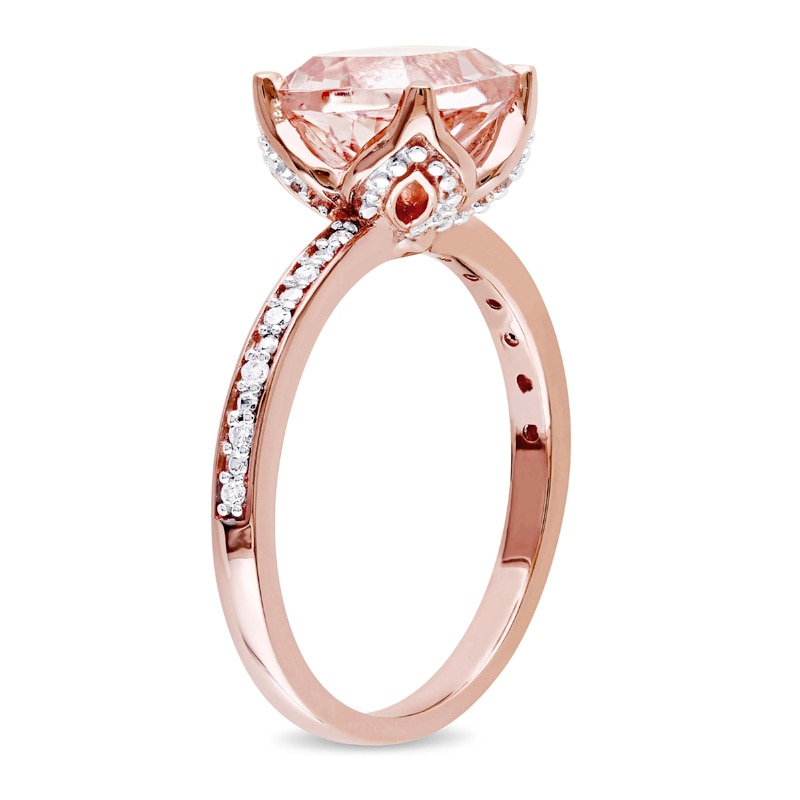 Main Image 2 of Previously Owned - 8.0mm Cushion-Cut Morganite and Diamond Accent Engagement Ring in 10K Rose Gold