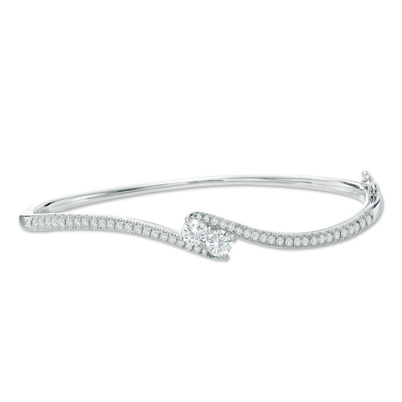 Main Image 1 of Previously Owned - Ever Us® 1/2 CT. T.W. Two-Stone Diamond Bypass Bangle in 14K White Gold