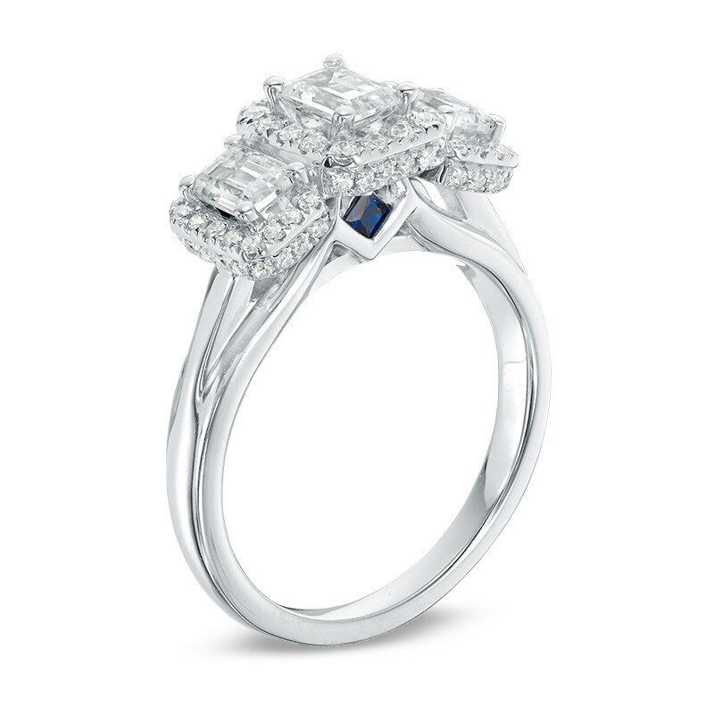 Main Image 2 of Previously Owned - Vera Wang Love Collection 1-1/3 CT. T.W. Emerald-Cut Diamond Frame Engagement Ring in 14K White Gold