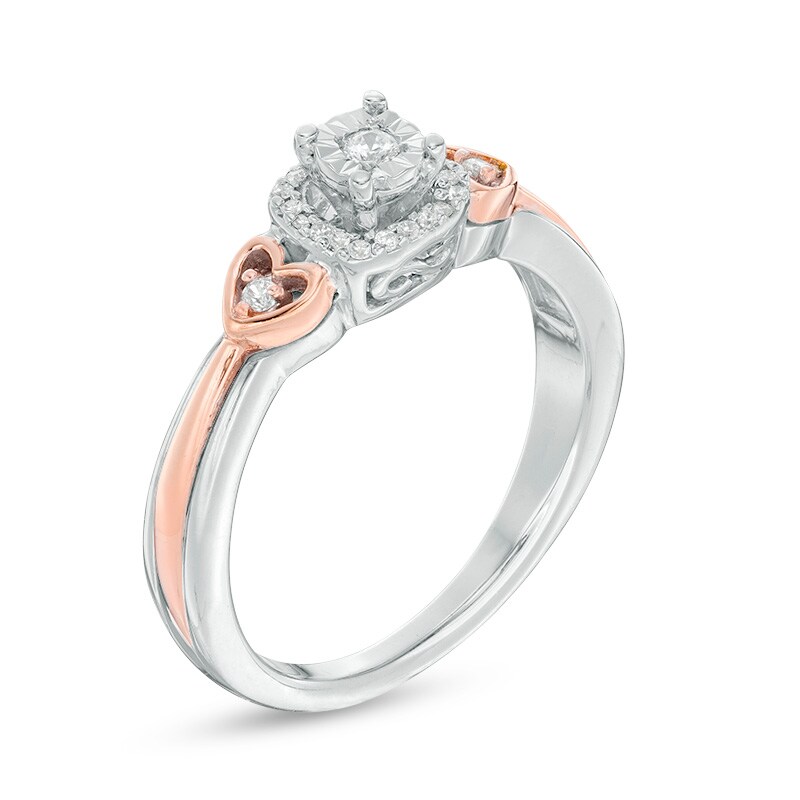 Main Image 2 of Previously Owned - 1/10 CT. T.W. Diamond Cushion Frame Heart-Sides Promise Ring in Sterling Silver and 10K Rose Gold