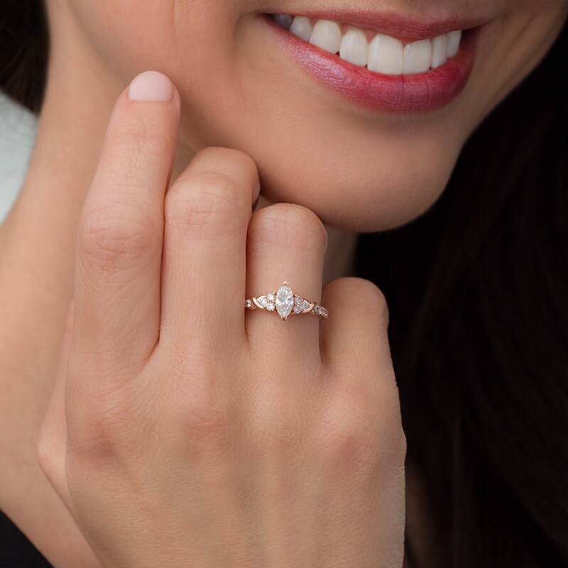 Main Image 3 of Previously Owned - 7/8 CT. T.W. Marquise Diamond Tri-Sides Twist Engagement Ring in 14K Rose Gold