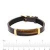 Thumbnail Image 2 of Previously Owned - Rectangle Tiger's Eye and Brown Leather Bracelet in Stainless Steel with Yellow IP - 9.5"