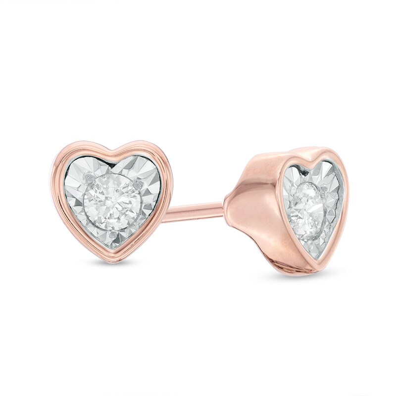 Main Image 1 of Previously Owned - 1/8 CT. T.W. Diamond Solitaire Heart-Shaped Stud Earrings in 10K Rose Gold