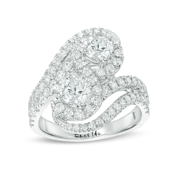 Previously Owned - Ever Us® 2 CT. T.w. Two-Stone Diamond Bypass Frame Ring in 14K White Gold