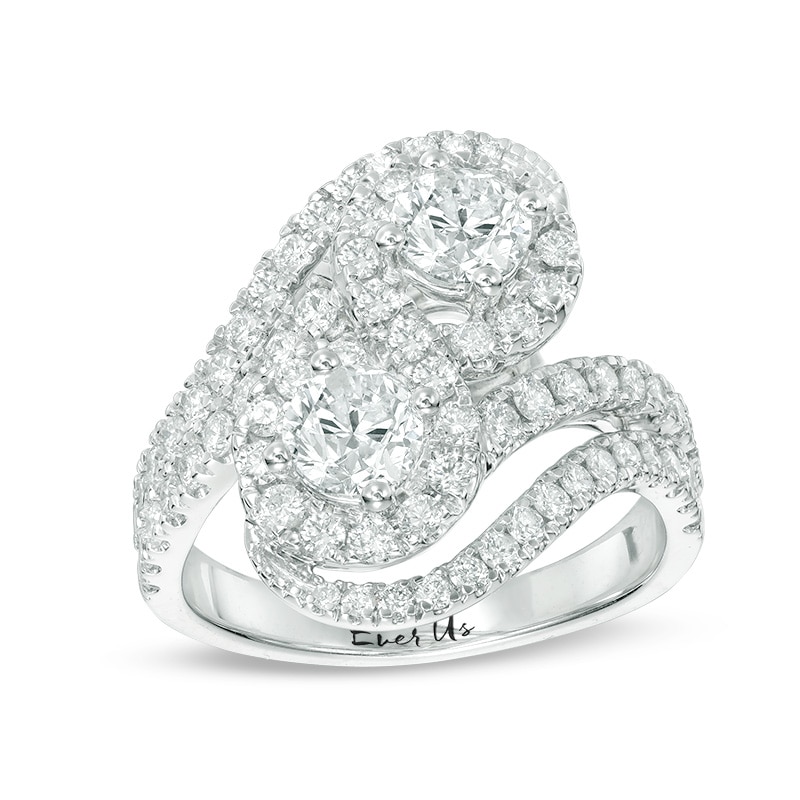 Main Image 1 of Previously Owned - Ever Us® 2 CT. T.W. Two-Stone Diamond Bypass Frame Ring in 14K White Gold