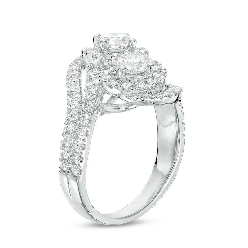 Main Image 2 of Previously Owned - Ever Us® 2 CT. T.W. Two-Stone Diamond Bypass Frame Ring in 14K White Gold