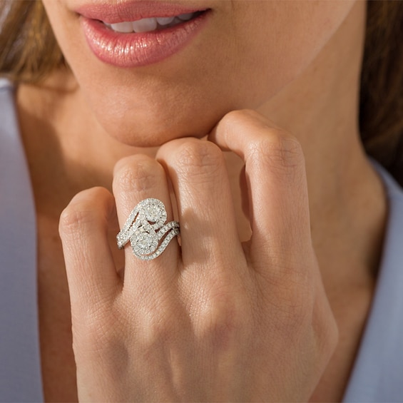 Previously Owned - Ever UsÂ® 2 CT. T.w. Two-Stone Diamond Bypass Frame Ring in 14K White Gold