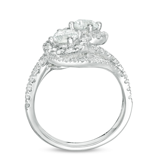 Previously Owned - Ever UsÂ® 2 CT. T.w. Two-Stone Diamond Bypass Frame Ring in 14K White Gold
