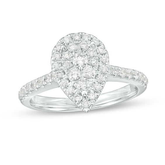 Previously Owned - 3/4 CT. T.w. Composite Diamond Pear-Shaped Frame Engagement Ring in 10K White Gold