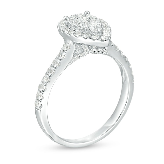 Previously Owned - 3/4 CT. T.w. Composite Diamond Pear-Shaped Frame Engagement Ring in 10K White Gold