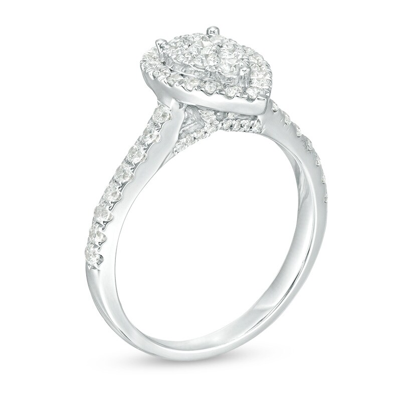 Main Image 3 of Previously Owned - 3/4 CT. T.W. Composite Diamond Pear-Shaped Frame Engagement Ring in 10K White Gold