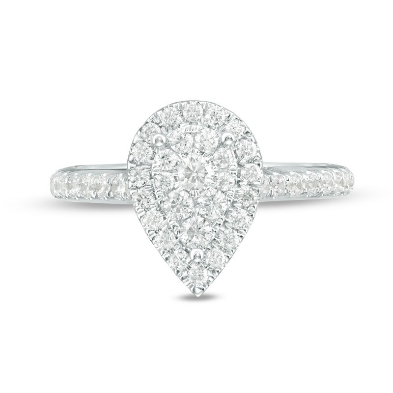 Main Image 4 of Previously Owned - 3/4 CT. T.W. Composite Diamond Pear-Shaped Frame Engagement Ring in 10K White Gold