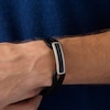 Thumbnail Image 1 of Previously Owned - Men's Leather Strap Bracelet with Ribbed Bar Stainless Steel and Black IP Clasp - 9.0"