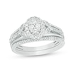 Thumbnail Image 1 of Previously Owned - 1/2 CT. T.W. Oval Composite Diamond Leaf-Sides Bridal Set in Sterling Silver