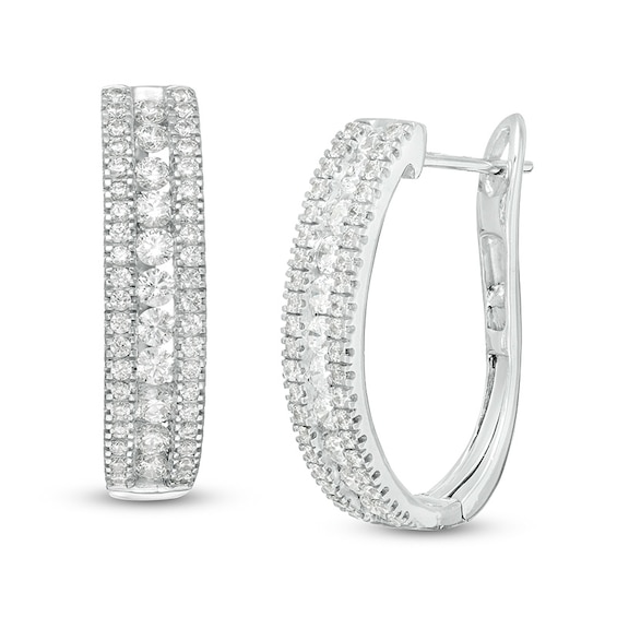Previously Owned - 2 CT. T.w. Diamond Multi-Row Oval Hoop Earrings in 10K White Gold