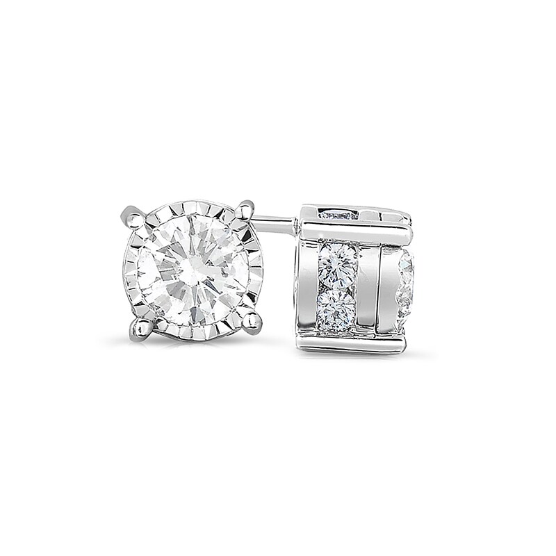 Main Image 1 of Previously Owned - 1-1/2 CT. T.W. Diamond Solitaire Stud Earrings in 14K White Gold