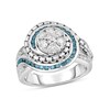 Thumbnail Image 1 of Previously Owned - 5/8 CT. T.W. Multi-Diamond and Lab-Created Blue Sapphire Chain Link Frame Ring in Sterling Silver