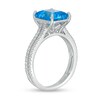 Thumbnail Image 3 of Previously Owned - Emerald-Cut Swiss Blue Topaz and 1/3 CT. T.W. Diamond Double Row Engagement Ring in 14K White Gold