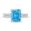 Thumbnail Image 4 of Previously Owned - Emerald-Cut Swiss Blue Topaz and 1/3 CT. T.W. Diamond Double Row Engagement Ring in 14K White Gold